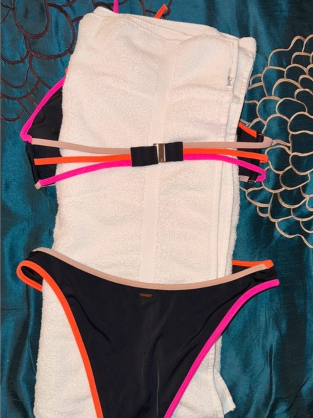 Victoria's Secret Black One-Piece Swimsuit with Pink, Orange & Cream Trim - Picture 5 of 5